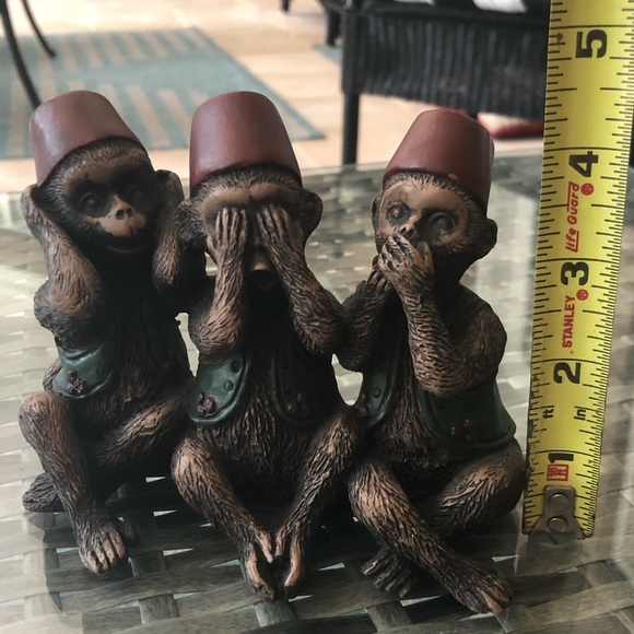 Chinoiserie Monkeys Figure Statue Hear See Speak No Evil Fez Vintage - Picture 5 of 6